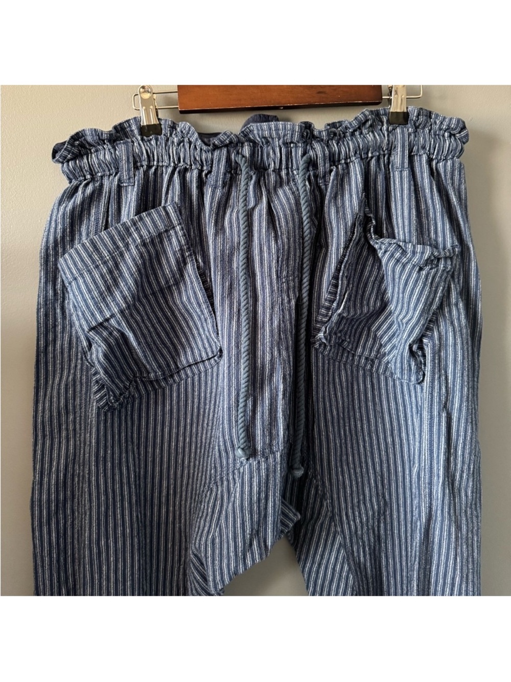 Free People Navy Pinstripe Drop-Crotch Wide Leg Pants - Picture 5 of 11